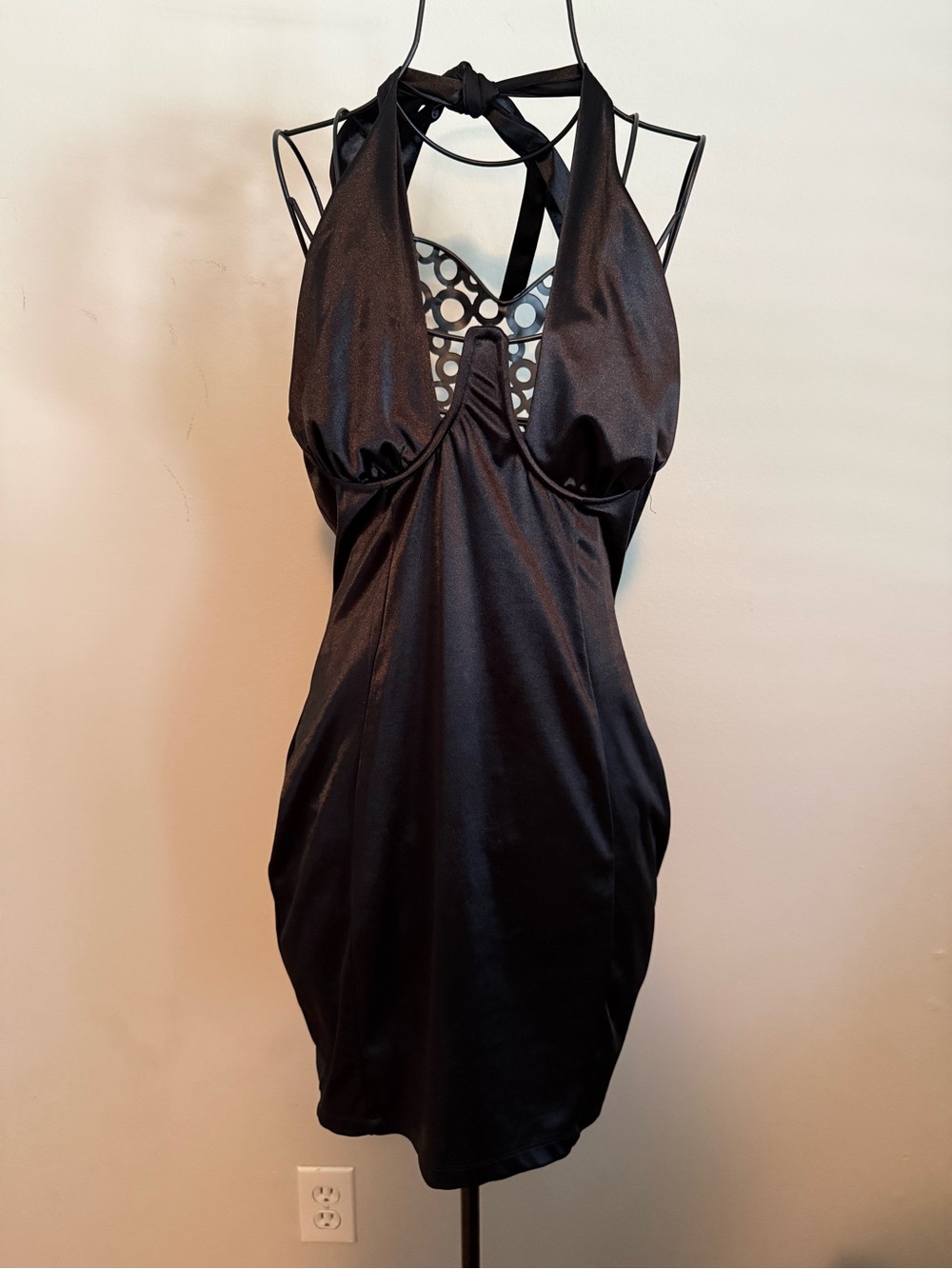 Fashion Nova Black Satin Halter Mini Dress